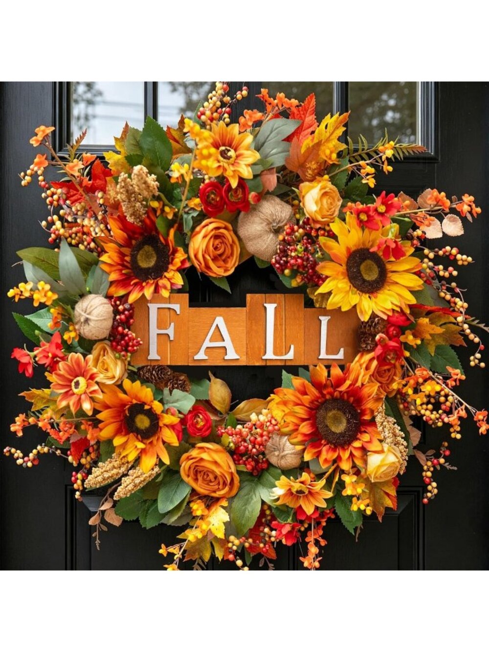 24-Inch Autumn Front Door Wreath with Fall Sign - Seasonal Decor for Home
